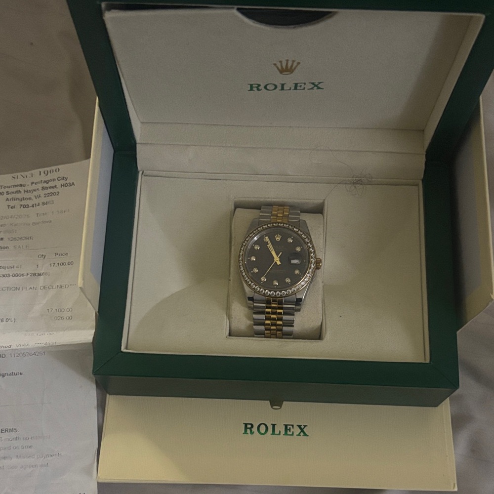 Rolex Gold and Silver Watch with Black Dial